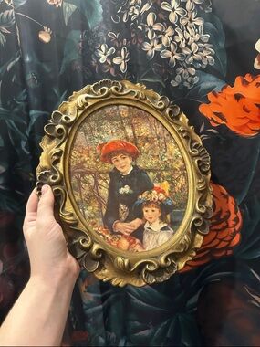 Ornate Gold Oval Framed Vintage Style Print - Floral Hat Portrait